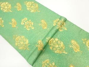 孔雀に花模様織出し袋帯